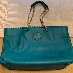 Tory Burch Teal Leather Tote Purse
